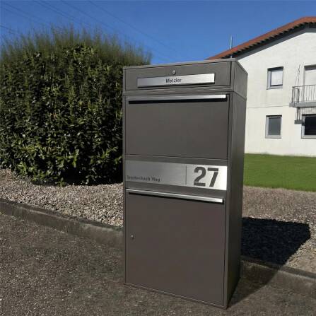 Metzler Paketbox XL mit Briefkasten | Paketkasten rostfrei | personalisiert mit Gravur | Eisenglimmer | Bispo Max 2