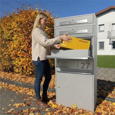 Metzler Paketbox XL mit Briefkasten | Paketkasten rostfrei | personalisiert mit Gravur | Grau | Bispo Max 2