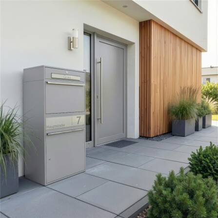 Metzler Paketbox XL mit Briefkasten | Paketkasten rostfrei | personalisiert mit Gravur | Grau | Bispo Max 2