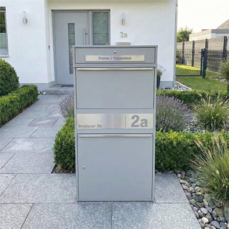 Metzler Paketbox XL mit Briefkasten | Paketkasten rostfrei | personalisiert mit Gravur | Grau | Bispo Max 2