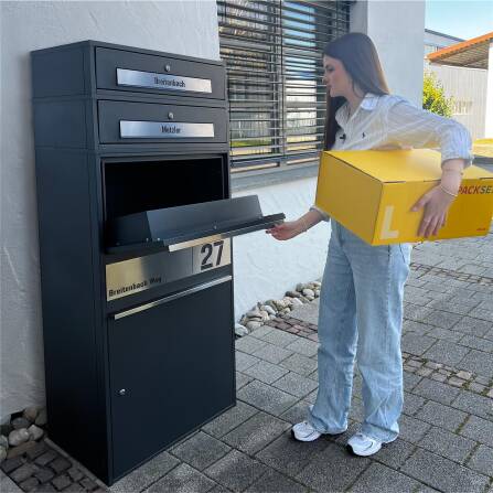 Metzler Paketbox XL mit 2 Briefkästen | Paketkasten rostfrei | personalisiert mit Gravur | Bispo Max 2