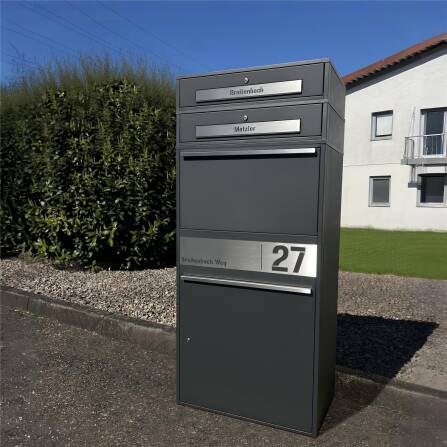 Metzler Paketbox XL mit 2 Briefkästen | Paketkasten rostfrei | personalisiert mit Gravur | Bispo Max 2