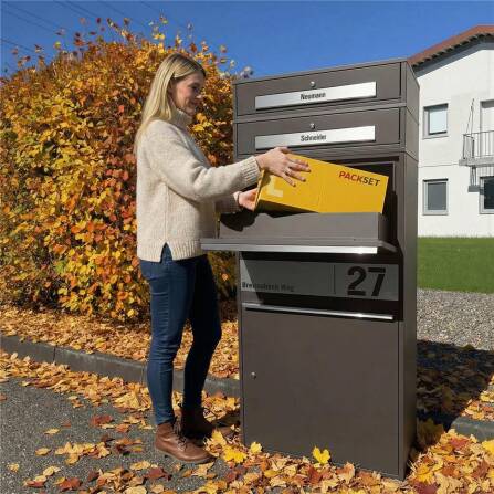 Metzler Paketbox XL mit 2 Briefkästen | Paketkasten rostfrei | personalisiert mit Gravur | Eisenglimmer | Bispo Max 2