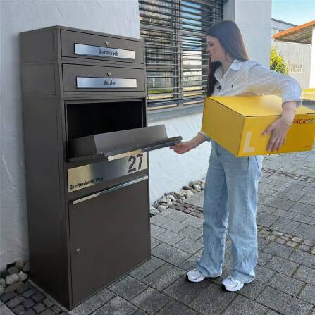 Metzler Paketbox XL mit 2 Briefkästen | Paketkasten rostfrei | personalisiert mit Gravur | Eisenglimmer | Bispo Max 2