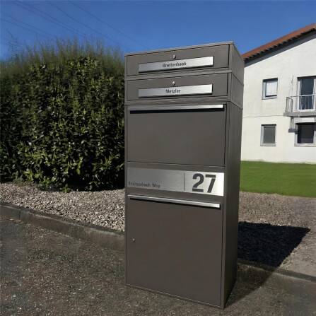 Metzler Paketbox XL mit 2 Briefkästen | Paketkasten rostfrei | personalisiert mit Gravur | Eisenglimmer | Bispo Max 2