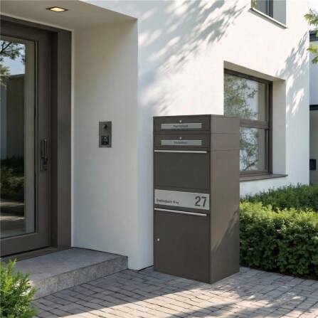 Metzler Paketbox XL mit 2 Briefkästen | Paketkasten rostfrei | personalisiert mit Gravur | Eisenglimmer | Bispo Max 2