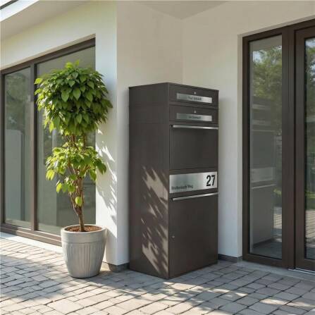 Metzler Paketbox XL mit 2 Briefkästen | Paketkasten rostfrei | personalisiert mit Gravur | Eisenglimmer | Bispo Max 2