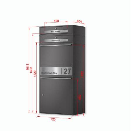 Metzler Paketbox XL mit 2 Briefkästen | Paketkasten rostfrei | personalisiert mit Gravur | Eisenglimmer | Bispo Max 2