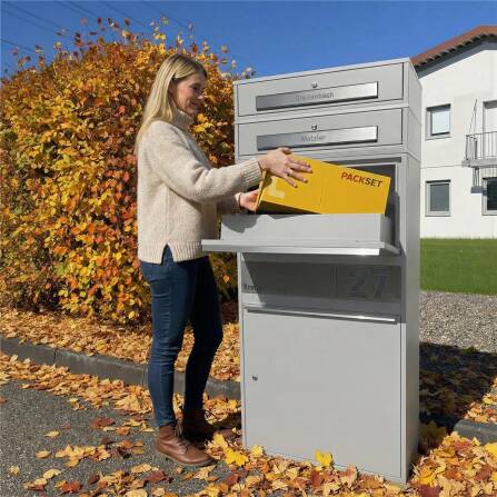 Metzler Paketbox XL mit 2 Briefkästen | Paketkasten rostfrei | personalisiert mit Gravur | Grau | Bispo Max 2