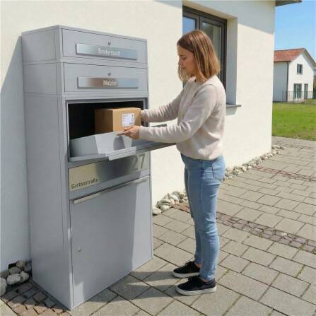 Metzler Paketbox XL mit 2 Briefkästen | Paketkasten rostfrei | personalisiert mit Gravur | Grau | Bispo Max 2
