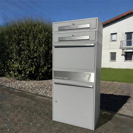 Metzler Paketbox XL mit 2 Briefkästen | Paketkasten rostfrei | personalisiert mit Gravur | Grau | Bispo Max 2