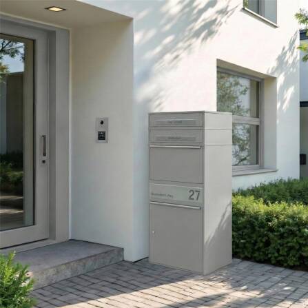 Metzler Paketbox XL mit 2 Briefkästen | Paketkasten rostfrei | personalisiert mit Gravur | Grau | Bispo Max 2