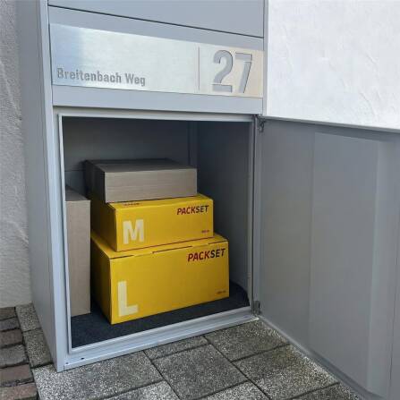 Metzler Paketbox XL mit 2 Briefkästen | Paketkasten rostfrei | personalisiert mit Gravur | Grau | Bispo Max 2