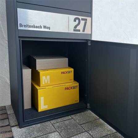 Metzler Paketbox XL mit 3 Briefkästen | Paketkasten rostfrei | personalisiert mit Gravur | Bispo Max 2