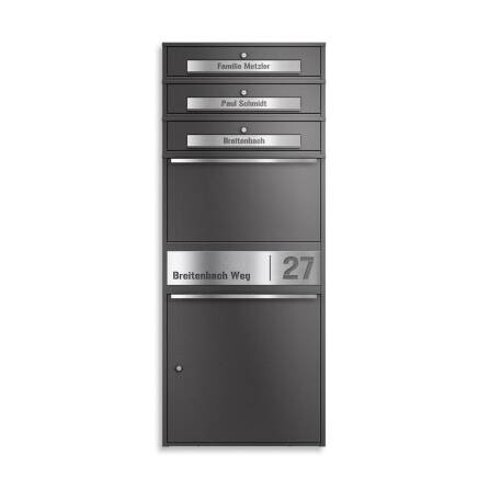 Metzler Paketbox XL mit 3 Briefkästen | Paketkasten rostfrei | personalisiert mit Gravur | Eisenglimmer | Bispo Max 2