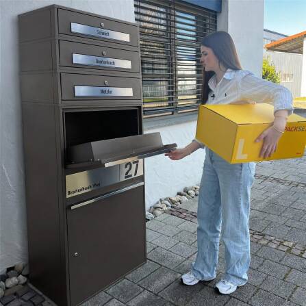 Metzler Paketbox XL mit 3 Briefkästen | Paketkasten rostfrei | personalisiert mit Gravur | Eisenglimmer | Bispo Max 2
