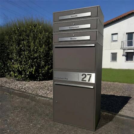 Metzler Paketbox XL mit 3 Briefkästen | Paketkasten rostfrei | personalisiert mit Gravur | Eisenglimmer | Bispo Max 2