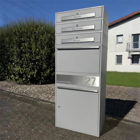 Metzler Paketbox XL mit 3 Briefkästen | Paketkasten rostfrei | personalisiert mit Gravur | Grau | Bispo Max 2