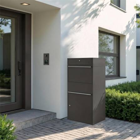 Metzler Paketbox XL mit Briefkasten | Paketkasten rostfrei | Eisenglimmer | Bispo Max