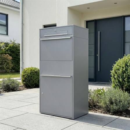 Metzler Paketbox XL mit Briefkasten | Paketkasten rostfrei | Grau | Bispo Max