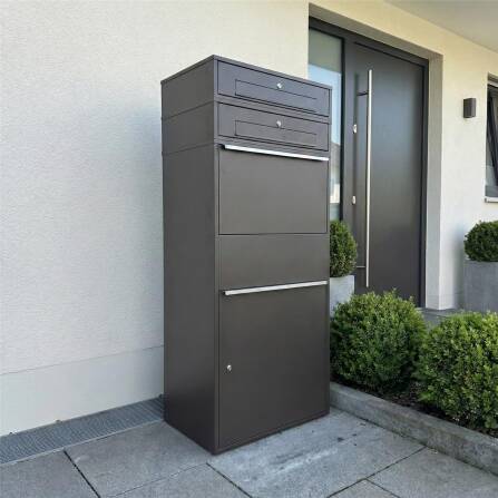 Metzler Paketbox XL mit 2 Briefkästen | Paketkasten rostfrei | Eisenglimmer | Bispo Max