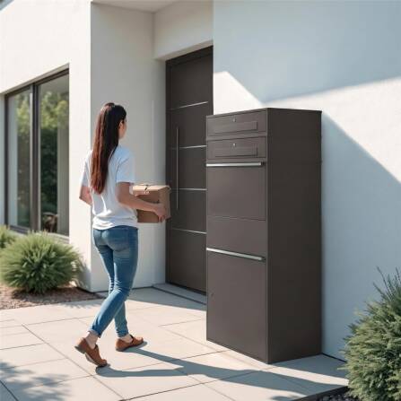 Metzler Paketbox XL mit 2 Briefkästen | Paketkasten rostfrei | Eisenglimmer | Bispo Max