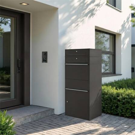 Metzler Paketbox XL mit 2 Briefkästen | Paketkasten rostfrei | Eisenglimmer | Bispo Max