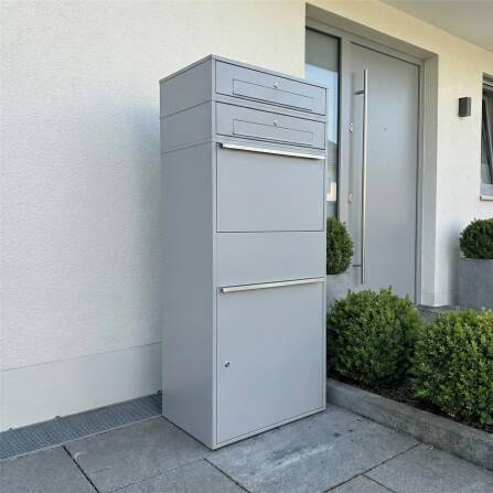 Metzler Paketbox XL mit 2 Briefkästen | Paketkasten rostfrei | Grau | Bispo Max