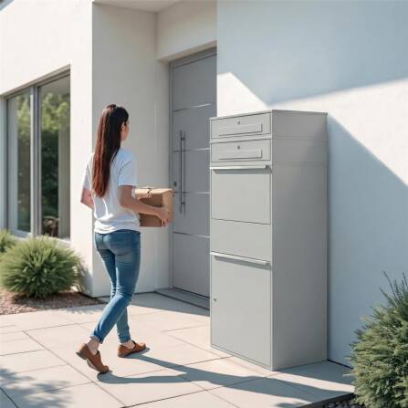 Metzler Paketbox XL mit 2 Briefkästen | Paketkasten rostfrei | Grau | Bispo Max