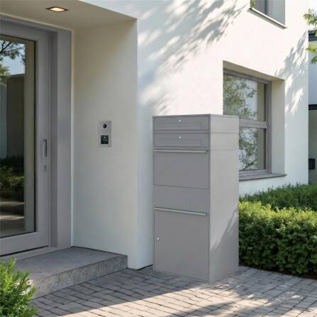 Metzler Paketbox XL mit 2 Briefkästen | Paketkasten rostfrei | Grau | Bispo Max