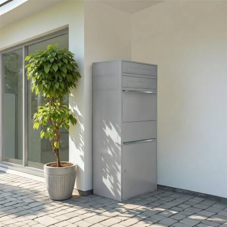Metzler Paketbox XL mit 2 Briefkästen | Paketkasten rostfrei | Grau | Bispo Max