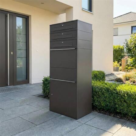 Metzler Paketbox XL mit 3 Briefkästen | Paketkasten rostfrei | Eisenglimmer | Bispo Max