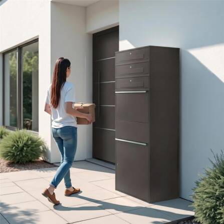 Metzler Paketbox XL mit 3 Briefkästen | Paketkasten rostfrei | Eisenglimmer | Bispo Max