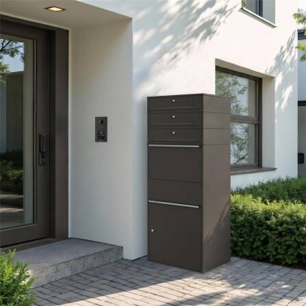 Metzler Paketbox XL mit 3 Briefkästen | Paketkasten rostfrei | Eisenglimmer | Bispo Max