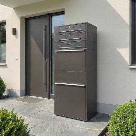 Metzler Paketbox XL mit 3 Briefkästen | Paketkasten rostfrei | Eisenglimmer | Bispo Max