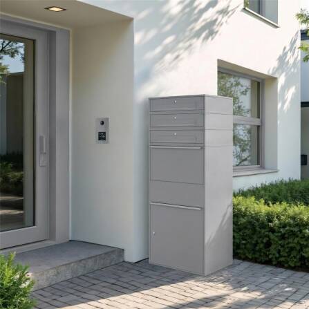Metzler Paketbox XL mit 3 Briefkästen | Paketkasten rostfrei | Grau | Bispo Max