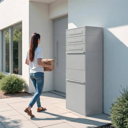 Metzler Paketbox XL mit 3 Briefkästen | Paketkasten rostfrei | Grau | Bispo Max