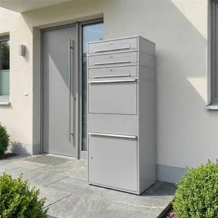Metzler Paketbox XL mit 3 Briefkästen | Paketkasten rostfrei | Grau | Bispo Max