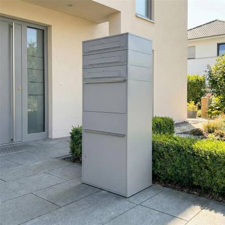 Metzler Paketbox XL mit 3 Briefkästen | Paketkasten rostfrei | Grau | Bispo Max
