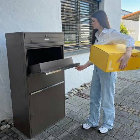 Metzler Paketbox XL mit Briefkasten | Mit austauschbarem Namensschild | Eisenglimmer | Bispo Max RE