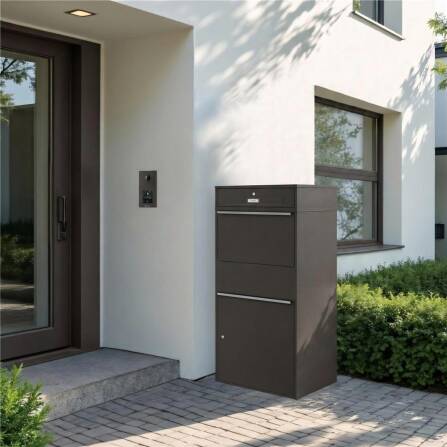 Metzler Paketbox XL mit Briefkasten | Mit austauschbarem Namensschild | Eisenglimmer | Bispo Max RE