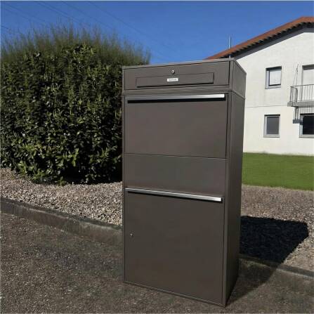 Metzler Paketbox XL mit Briefkasten | Mit austauschbarem Namensschild | Eisenglimmer | Bispo Max RE