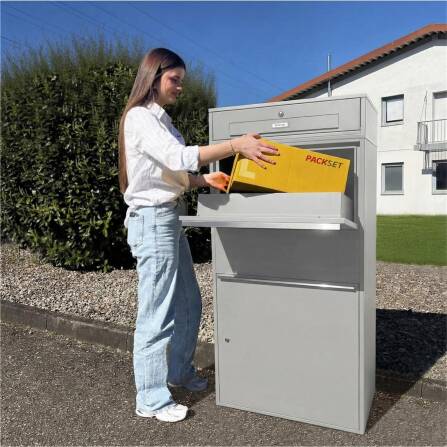 Metzler Paketbox XL mit Briefkasten | Mit austauschbarem Namensschild | Grau | Bispo Max RE