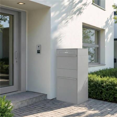 Metzler Paketbox XL mit Briefkasten | Mit austauschbarem Namensschild | Grau | Bispo Max RE