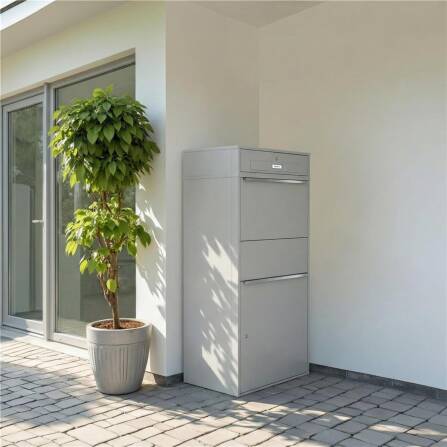 Metzler Paketbox XL mit Briefkasten | Mit austauschbarem Namensschild | Grau | Bispo Max RE