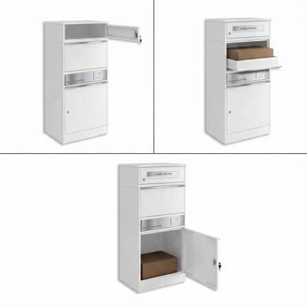 Metzler Paketbox mit Briefkasten | personalisiert mit Gravur | Edelstahl-Namensschild | mit Briefeinwurf | Weiß | Bispo 2