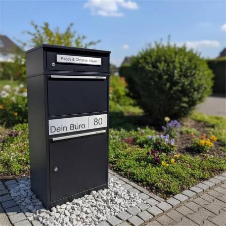 Metzler Cassetta per pacchi con cassetta postale | personalizzata con incisione | targhetta nome in acciaio inox | con fessura per lettere | Bispo 2