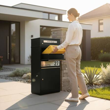 Metzler Cassetta per pacchi con cassetta postale | personalizzata con incisione | targhetta nome in acciaio inox | con fessura per lettere | Bispo 2