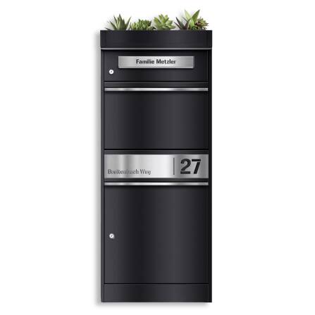 Metzler Pflanzdach für Paketbox | Dachbegrünung für Paketbriefkasten | Tiefschwarz | für Modellreihe Bispo