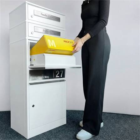 Metzler Boîte à colis avec 2 boîtes aux lettres |  personnalisée avec gravure | Plaques de nom en acier inoxydable | Bispo 2